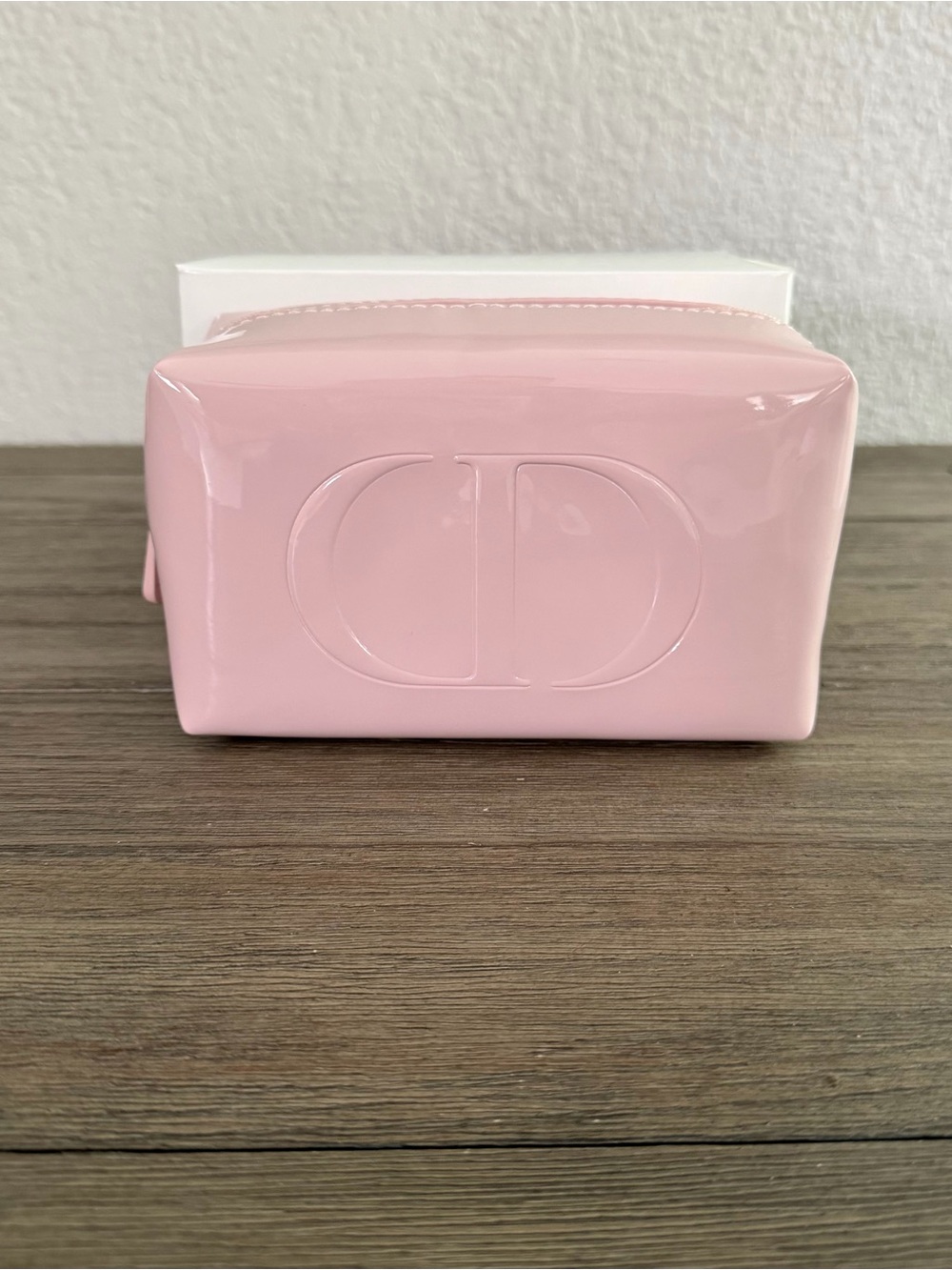 New Pink Patent Cosmetic Pouch with Embossed Logo
